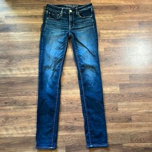 American Eagle jeans, size 6 X-long. Inseam 32in, dark blue.
